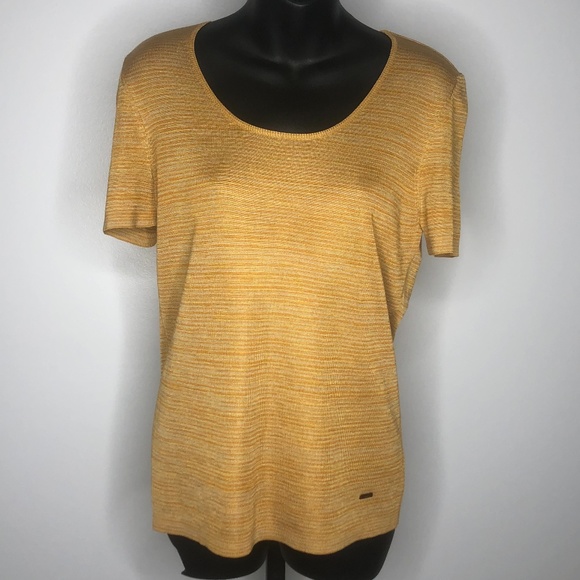 Akris Tangerine Yellow Striped Short Sleeve Top
